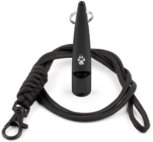 TDL Gun Dog Training Whistle with Lanyard - Dog Whistle with Loud, Solid Tone & Far Reaching Sound - Ideal High-Frequency Long-Distance Dog Recall Whistle for Most Breeds - Black with Black Rope