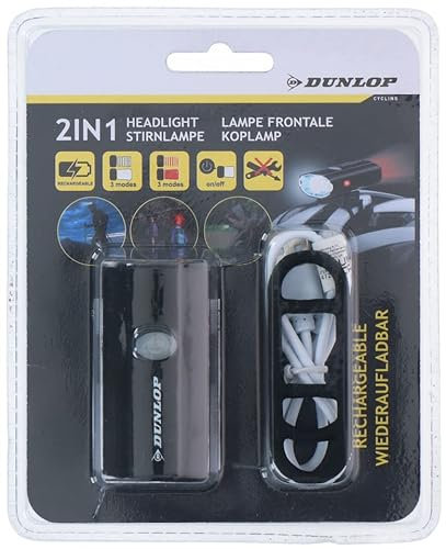 Dunlop Helmlampe - Wiederaufladbar Inkl. Kabel – Rotes/Weißes Licht – 3 Farbmodi – einfache Montage