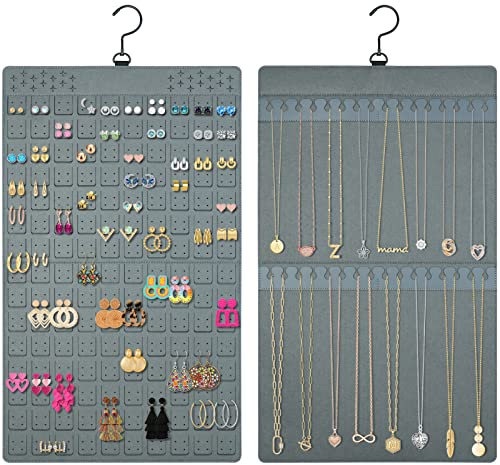 KMEOSCH Doppelseitiger Schmuck-Organizer zum Aufhängen, hält bis zu 300 Paar Ohrringe und 30 Halsketten (1 Packung)