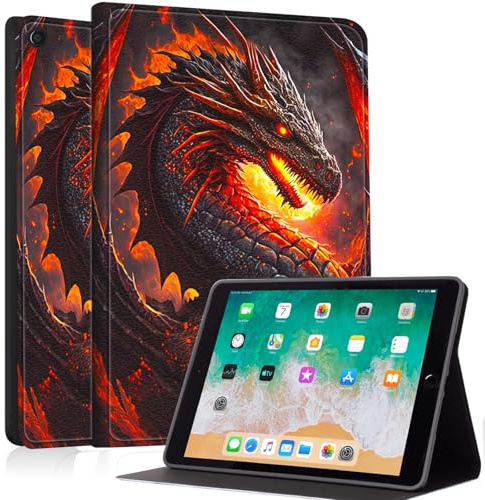 Case for iPad 10.2 Inch (9th/8th/7th Gen, 2021/2020/2019), Slim Shockproof Protective Cover with Auto Sleep/Wake, Durable PU Leather Multi-Angle Stand Folio for iPad 10.2, Dark Fire Dragon