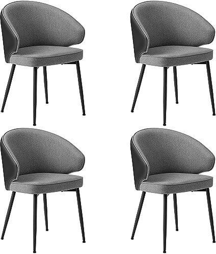 VASAGLE Esszimmerstühle, 4er Set, Küchenstühle, Polsterstühle, Sessel mit Armlehnen, Metallbeine, modern, Wohnzimmerstühle, für Esszimmer, Küche, dunkelgrau LDC104G01