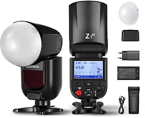 NEEWER Z1-S TTL Blitzgerät Blitz Rundkopf, Blitzlicht Speedlite Kompatibel mit Sony mit magnetischem Dome Diffusor,76Ws 2,4G 1/8000s HSS, 10 Stufen LED Einstelllampe,7,4V 2600mAh Lithium Akku, 1,5s