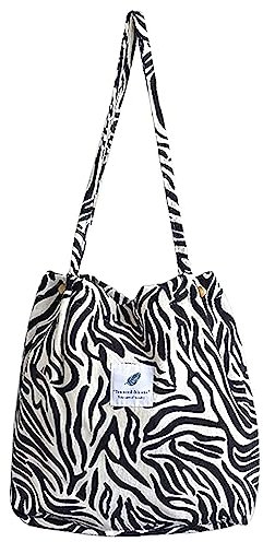 Anopo Sacs en Velours Côtelé pour Femmes Grand Sac Fourre-Tout avec Poches Intérieures Casual Sac à Main Bandoulière Cabas Fashion Sac en Tissu pour Quotidien Bureau Sortie d'école Achats Zèbre