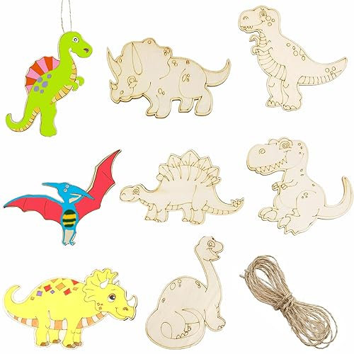 Dinosaurier Holz Bastelset für Kinder - DIY Party Dekoration zum Bemalen - Malen und Basteln