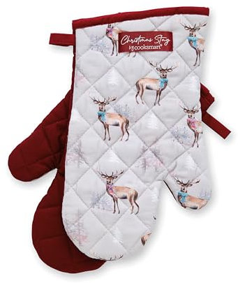Cooksmart British Designed Christmas Gauntlet Oven Gloves | Festive oven Gloves For All Type of Kitchens | Oven Mitts For Men & Women - Christmas Stag