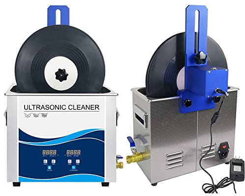 6.5L Ultrasonic Vinyl Record Cleaner 300W Heated Vinyl Record Cleaning System with Adjustable Temperature and Degas, Lifter Bracket, Ultrasonic Cleaner for 7inch/12inch LP Record blue