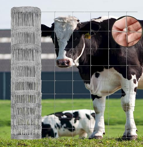 Bauernhofzaun, 1,2 m x 30,5 m, schwere Zinkbeschichtung, Rinderzaun, verzinkt, Feldzaun, verschiedene Maschenöffnungen für Gemüse, Garten, Obst und Tiergehege