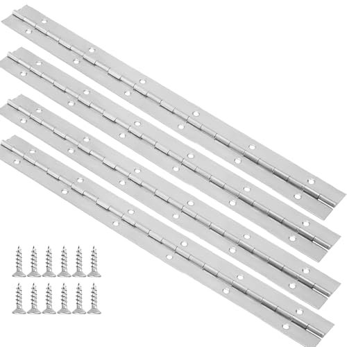 MOUYAT 4 PCS Piano Hinge for Wood, 300mm Heavy Duty Stainless Steel Continuous Piano Hinge with Screws for Doors, Cabinets