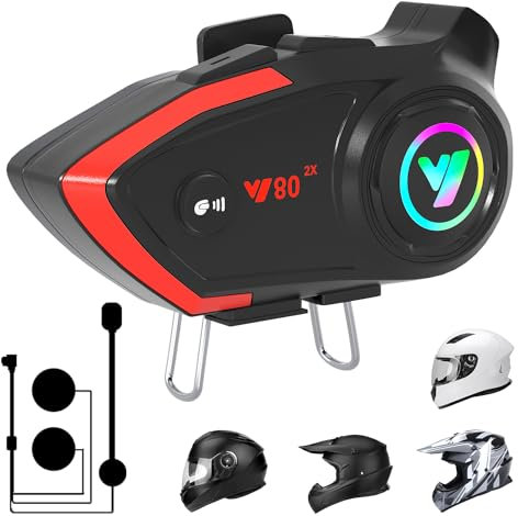 JAGASOL Motorcycle Helmet Bluetooth Headset, 800 Meters Intercom CVC Noise Reduction IPX67 Waterproof Wireless Communication System for Motorcycle Riding/Snowmobile/Cycling, Compatible with All Helmet