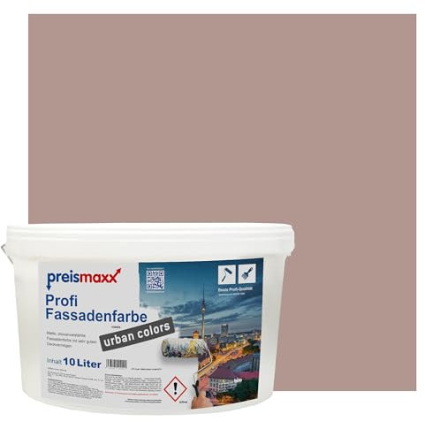 Preismaxx Profi Fassadenfarbe urban colors, bunte Außenfarbe, braun, dunkles rotbraun, dark red-brown 10L, matte, wasserabweisende Aussen-Dispersion, hohe Wasserdampfdurchlässigkeit