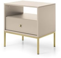 BETTSO - Molly - Nachttisch - Schubladenschrank - Nachtschrank - Beistelltisch für Schlafzimmer - Nachtschränkchen - Nachtkästchen - Nachtisch - Modern, Glamour - Beige mit Goldenen Beinen