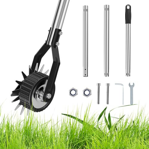 Wheel Rotary Edger Manual Lawn Edger with 3/4 Sections Stainless Steel Handle 39.37/53.14/67.32inch Adjustable Height Sidewalk Rotary Shear Rustproof Hand Rotary Lawn Edger for Garden Lawn Yq