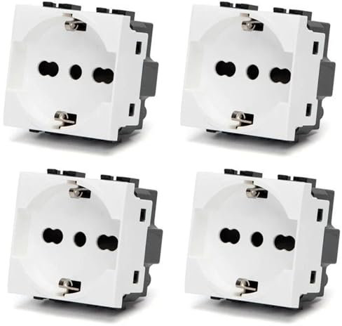 BRATEK 4 Prese schuko compatibili con bticino matix 2P+T 16A, Presa schuko da muro, Frutti elettrici compatibili con Bticino