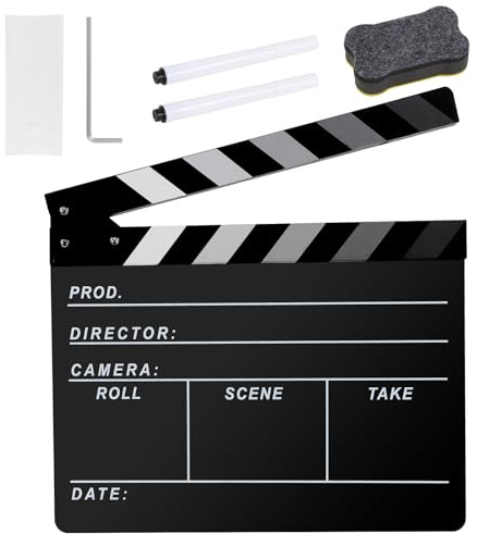 Ribvane Filmregisseur Schindelbrett, schwarze Schiefer | Acryl-Schindel für Folie, kommt mit einem Tafelradierer, zwei individuellen Stiften, Reinigungstuch und Sechskantschlüssel