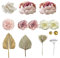 12 pcs Flower Cake Decorations, Flower Cake Toppers with Artificial Rose Flower Palm Leaves Fan for Birthday Wedding Engagement Anniversary Party Cake DIY Supplies