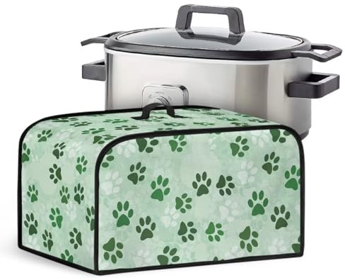 Xoenoiee Dog Paws Green Pattern Slow Cooker Cover Universal Fit for Most Crock Pots Appliance Protective Cover Durable Crock Pot Cover with Side Pocket