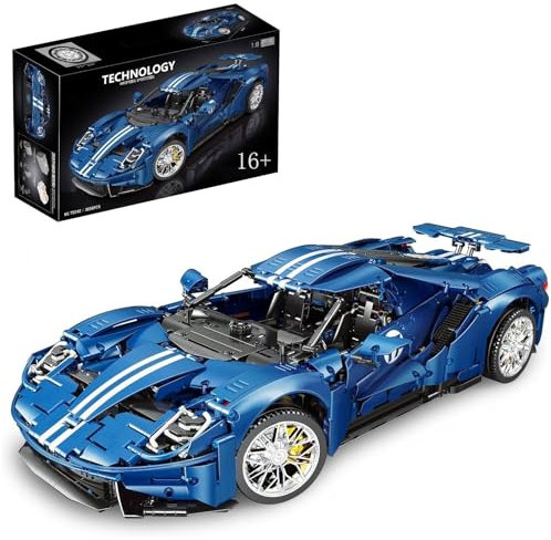 Lukie Technik Auto Forde GT, Modellauto-Bausatz im Maßstab 1:8, Klemmbausteine Technik Rennauto aus 3056+ Teile, Kompatibel mit Ford GT Technic Autos