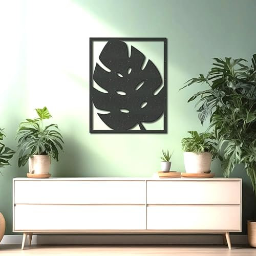 ebenkunst | Wanddeko, Wandbild aus Holz, HDF-Schwarz, 10mm stark - Monstera obliqua - Fensterblatt Wandkunst (Größe M 75 x 60.6 x 1 cm)