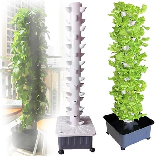 SORVA Torre idroponica, Sistema di Coltivazione acquaponica a 45 Fori vasi in Rete, Coltivazione Fuori Suolo, Kit di Coltivazione aeroponica a 15 Livelli per Erbe, Frutta e Verdura con Pompa idrat