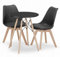 NMK HOME Essgruppe Esstisch Rund Ф 60 cm mit 2 Schwarze Stühlen - Esszimmerstühle 2er Set mit einem Kissen aus Kunstleder und Buchenholzbeinen
