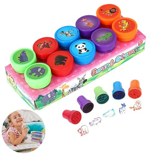 beejune 10 Stückstempel Kinder Ab 2 Jahre, Stempelset Kinder, Kinderstempel Set, Mehrfarbige Stempelset Tiere, Für Kleine Geschenke Für Kinder Weihnachten Party Mitgebsel Kindergeburtstag