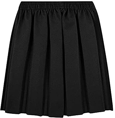 AR Paris Fashions® Back to School Stretchy Skirt Kids Fully Elasticated Waist Box Pleated Skirts Girl Round Bottom Formal Summer Uniform Dress (Black, 9-10 Years)