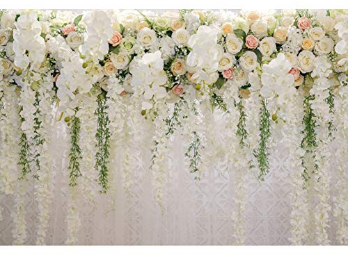 Xiaoterna 10x8ft White Flower Backdrop Bridal Flowers Wall Backdrop Floral Rose Wedding Party Photography Background Wedding Bridal Baby Shower Birthday Party Decor Portrait Photo Booth Props