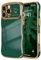 LCHULLE for iPhone 16 Pro Case for Women Girls,Cute Curly Wave Frame Shape Love Heart Pattern Phone Case,Raised Camera Protection Plating Shockproof Cover for iPhone 16 Pro 6.3,Dark Green
