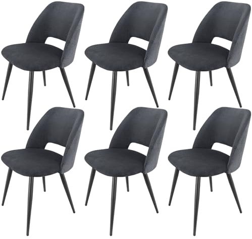WAFTING Esszimmerstühle 6er Set, Kordsamt Stuhl Mit Dickem Cord-Schwamm Gepolsterter, Esstischstühle mit Separaten Metallbeinen, für Esszimmer, Wohnzimmer, Schlafzimmer und Empfang, Schwarz