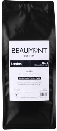 Beaumont No.2 Santos Grind Omni Coffee Dark Roasted Beans 1kg - Brazilian Arabica, Flavour Notes: Cocoa, Molasses, Dark Chocolate HS530 | Dark roast profile delivers rich notes of cocoa, molasses, and dark chocolate to elevate cafe espresso and milk menus.