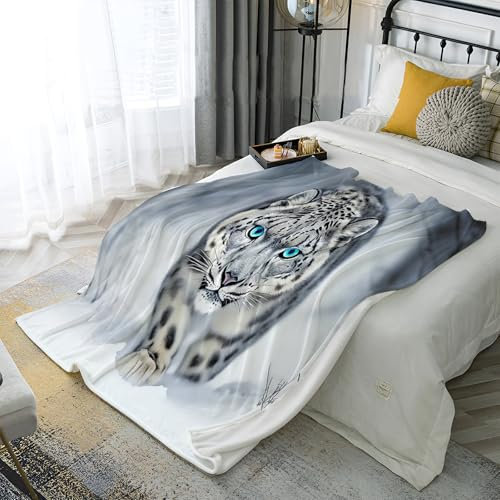 JSCWDET Winterlandschaft Kuscheldecke Flanell Decke,Kinderdecke 3D Wildtier Leopard Flauschige Plüsch Decke,Wohndecke Fleecedecke TV Decken für Bett Sofa 130 × 200 cm
