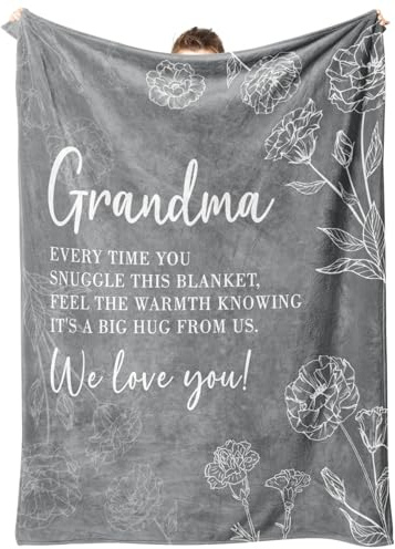 Niyewsor Grandma Gifts, Grandma Floral Blanket 50 x 60, Gray | Birthday Gifts for Grandma from Grandkids, We Love You Present for Grandma Nana Christmas