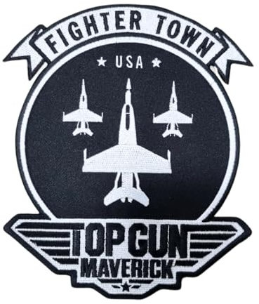 COMERCIAL MERCERA, Top Gun Aufnäher Patches, Originale, Aufnäher Ideal für Mützen, Jacken, T-Shirts oder Schultaschen, 100% Polyester (Fighter Town Maverick, XL Gestickter)
