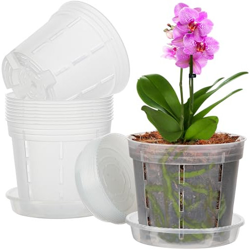 IWTTWY 10 Pièces Transparent Pot de Fleurs, 15cm Pots Plastique Plantes, Cache Pot Interieur Exterieur avec Plateaux Convient aux Semis, Plantes Succulentes, Orchidées, Herbes