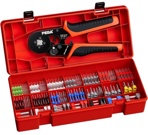 PEBA Kit de Crimpadora de Virola, Alicates de Crimpado Autoajustables para Casquillos de Alambre 0.08-10.0 mm², con kit de Terminales de Virolas de 28 tamaños, Herramienta de Crimpado Terminales