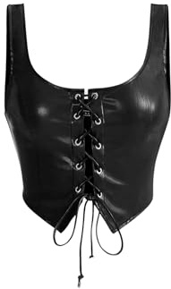 GORGLITTER PU Leder Top Damen Sexy Korsett Top Tanktop Mit Eckigem Ausschnitt Y2k Tops Western Outfit Sommertop Rave Outfit Partytop Trägertop Schwarz L