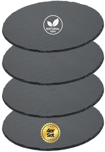 getgastro 4-er Set Naturschieferplatte rund Ø 38 cm – Hochwertige Schieferplatte für stilvolles Anrichten & Servieren – Robust & elegant