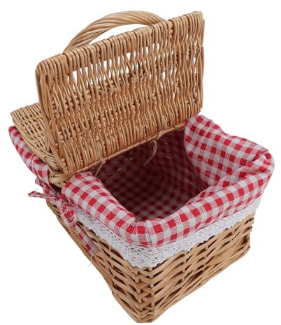 Cesta de picnic de mimbre grande con tapa, 30 x 20 x 15 cm, plegable, cesta tejida a mano con asa, cesta de la compra de mimbre, cesta vacía de regalo para frutas, dulces, vino,