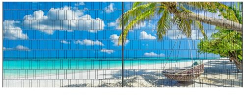 Perfect Zaunsichtschutz Panorama XL - Motiv Beach2 - Sichtschutz für den Garten - 5,00 x 1,80 x 0,19 m - 2 Zaunfelder - 18 Streifen