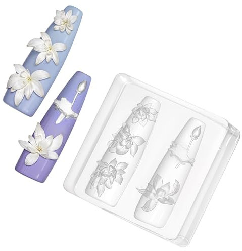 Moules en Silicone pour Nail Art Fleur 3D Moule Fleur Lotus Résine Époxy, Pochoirs Ongles en Gel, Fournitures de nail art pour la décoration des ongles, Moule Résine Silicone pour Fleurs Sculptées