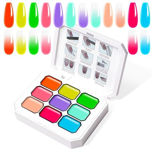 U-Shinein Gradient Painting Gel, 9 Colors Ombre Gel Nail Polish for Ombre Nails Aura Nails, French Manicure DIY Nail Art,Palette O