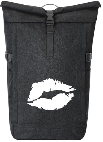Huuraa Kurierrucksack Kussmund Lippen 30-44 Liter Black Melange Fairtrade Rolltop Rucksack Geschenkidee