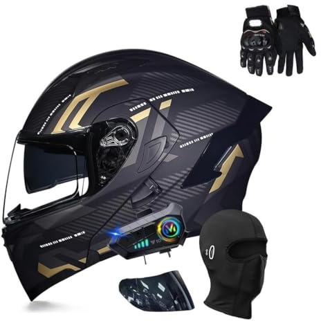 Casco Moto Apribile Bluetooth, Omologato ECE Integrale Casco con Doppia Visiera Parasole(C1,L58~59CM)