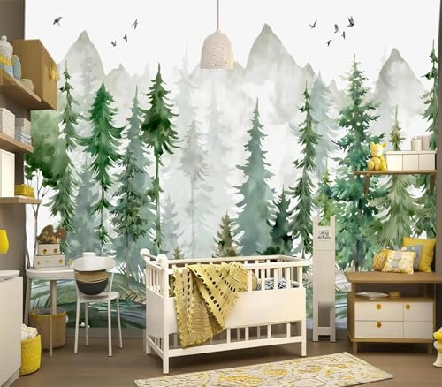 YIHWM-Peel and Stick Nursery Forest Wallpaper Children's Room Boys Bedroom Watercolor Tree Large Self-Adhesive wall mural-137 x96(91 Square Foot)
