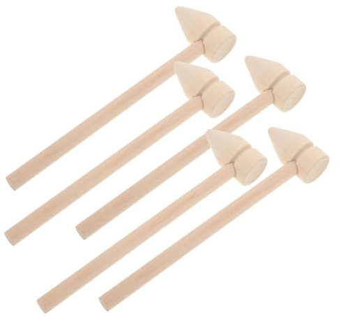 Milisten 5pcs Mini Wooden Hammer Mallets Pounding Toys Small Wooden Hammering Tools Toy Gavel for Boys and Girls Party Bags Blocks Building Hammer