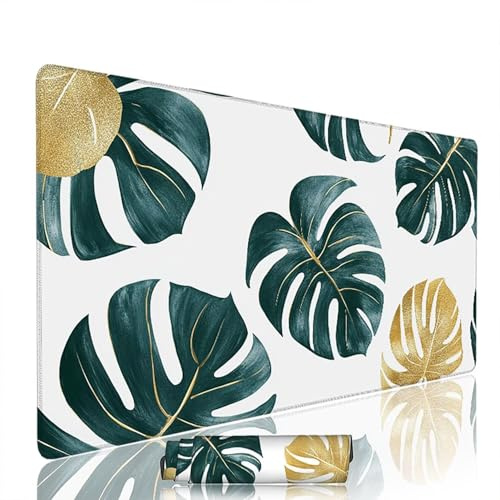 Tapis de Souris Blanc sous Main Bureau Tapis de Souris Gaming XXL 1200x600x3mm Mouse Pad Caoutchouc Feuilles Grand sous Main Gamer Accessoires PC Imperméable, pour Clavier Ordinateur Portable w-9035