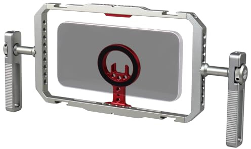 Magnetischer Telefonkäfig mit Griff, Smartphone-Käfig-Set mit 360° drehbarem Handgriff und magnetischem Aufkleber, kompatibel mit iPhone 17/16/15/14/13 Serie und Android-Handys (Silber&Rot)