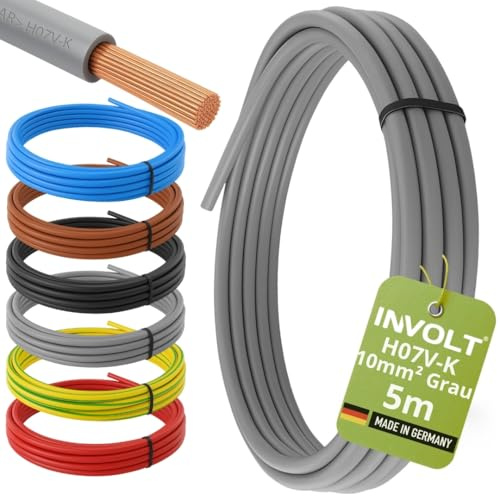 INVOLT H07V-K 5m 10mm² grau Aderleitung flexibel Verdrahtungsleitung PVC Meterware, Made in Germany