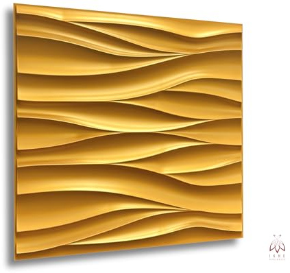 Panneaux 3D 50x50 cm PVC panneaux muraux en plastique mur/plafond style gaming effet 3D – 12 pièces 3m² plaques PVC 3D (TD039 Jaune Or Métallique)