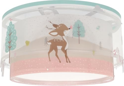 Dalber Kinder Deckenlampe Loving Deer Reh Rosa 61276M | Deckenleuchte; Kinderzimmer; Jungenzimmerlampe; E27 - 2 x 15W